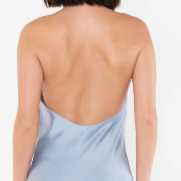 Show Me Your Mumu | Jasmine Halter Midi Dress | Steel Blue Luxe Satin - Picture 3 of 4